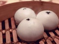 Chinese bun in bamboo steamer Royalty Free Stock Photo