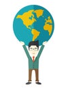 Chinese Businessman carrying big globe