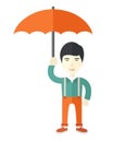 Chinese businessman with umbrella as protection