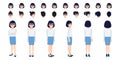 Chinese Businesswoman cartoon character head set and animation design. Front, side, back, 3-4 view animated character vector