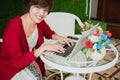 Chinese Businesswoman Working On Tablet Computer Outside Office. Royalty Free Stock Photo