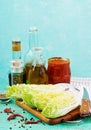 Chinese cabbage. Preparation of ingredients for kimchi cabbage