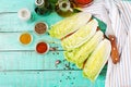 Preparation of ingredients for kimchi cabbage. Korean traditional cuisine.