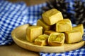 Chinese cakes dice shaped and dry pine flower.