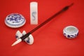 Chinese calligraphy and painting with stationery Royalty Free Stock Photo