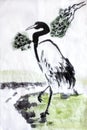 Chinese calligraphy water painting crane