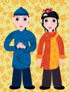 Chinese Cartoon Boy and Girl_eps Royalty Free Stock Photo