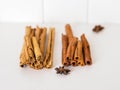 Chinese cassia and ceylon cinnamon bark sticks Royalty Free Stock Photo