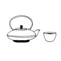 Chinese cast iron teapot and small tea cup, vector illustration Royalty Free Stock Photo