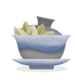 The Chinese ceramic gaiwan for holding a tea ceremony on a white background. An isolated object