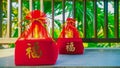 Chinese character is `fu` means Luck and good fortune. Red box gift box in Chinese New Year. Chinese New Year, elders always hav Royalty Free Stock Photo