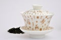 Chinese character painting tea cup and tea Royalty Free Stock Photo