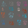 Chinese characters for happiness, love and joy on gray background