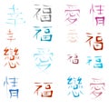 Chinese characters for happiness, love and joy on white background