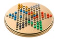 Chinese Checkers Game Set, with wooden board and traditional pegs, 3D rendering Royalty Free Stock Photo