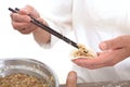 Chinese chef making dumplings in the kitchen preparing for celebration Royalty Free Stock Photo