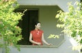 Chinese cheongsam model in Chinese classical garden