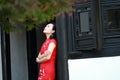 Chinese cheongsam model play in a famous garden