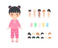 Chinese chibi girl dressed in pajamas. Dress up paper doll