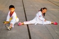 Chinese children learning Taekwondo