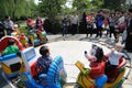 chinese children are playing toy train Royalty Free Stock Photo