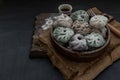 Chinese chives Dumplings Mixed Color or Garlic Chives Dim Sum Rice Cake inside with Taro Slice ,Bamboo shoot and Many kind of Royalty Free Stock Photo