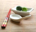 Chinese chopsticks and white ceramic bowl