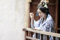 Chinese classic woman in Hanfu dress enjoy free time Royalty Free Stock Photo