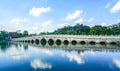 Chinese classical architectural arch bridge in Guangfulin Park, China, in daylight Royalty Free Stock Photo