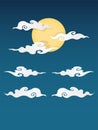 Chinese cloud set and example clouds with full moon on blue sky background. Vector illustrator design for Chinese New Year Royalty Free Stock Photo