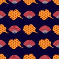 Chinese clouds and fans asian seamless pattern design