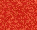 Chinese clouds pattern. Traditional asian ornament. Red decorative swirling sky cloud in japanese style vector seamless