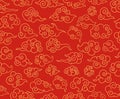 Chinese clouds pattern. Traditional asian ornament. Red decorative swirling sky cloud in japanese style vector seamless