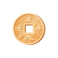 Chinese coin on white background. Vector illustration.