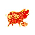 Chinese contemporary modern art red and golden line smile pig 001 Royalty Free Stock Photo