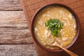 Chinese corn and chicken soup in a bowl close-up. horizontal top Royalty Free Stock Photo