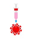 Chinese coronavirus vaccine. China flag on Syringe pierces Covid-19 bacteria. Cure for infection Royalty Free Stock Photo