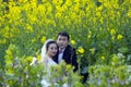 Chinese couple wedding portraint in cole flower field