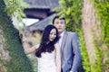 Chinese couple wedding portraint in front of Old trees and old building Royalty Free Stock Photo