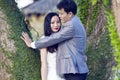 Chinese couple wedding portraint in front of Old trees and old building Royalty Free Stock Photo