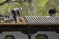 Chinese craftsmen working on the roof