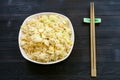 Top view of served Fried Rice with chopsticks Royalty Free Stock Photo