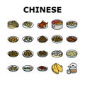 chinese cuisine food dish asian icons set vector