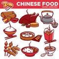 Chinese cuisine food dishes vector flat icons set Royalty Free Stock Photo