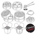 Chinese cuisine food doodle elements hand drawn style.