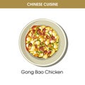 Chinese cuisine Gong Bao chicken traditional dish food vector icon restaurant menu