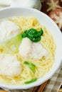 Chinese cuisine shrimp wonton dumpling noodle soup food Royalty Free Stock Photo