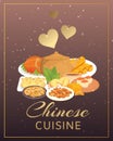 Chinese cuisine street, restaurant or homemade food poster for ethnic menu vector illustration.