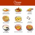 Chinese cuisine traditional dishes vector flat icons set