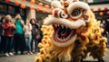 Chinese culture celebrates with a dragon, lanterns, and traditional clothing generated by AI Royalty Free Stock Photo
